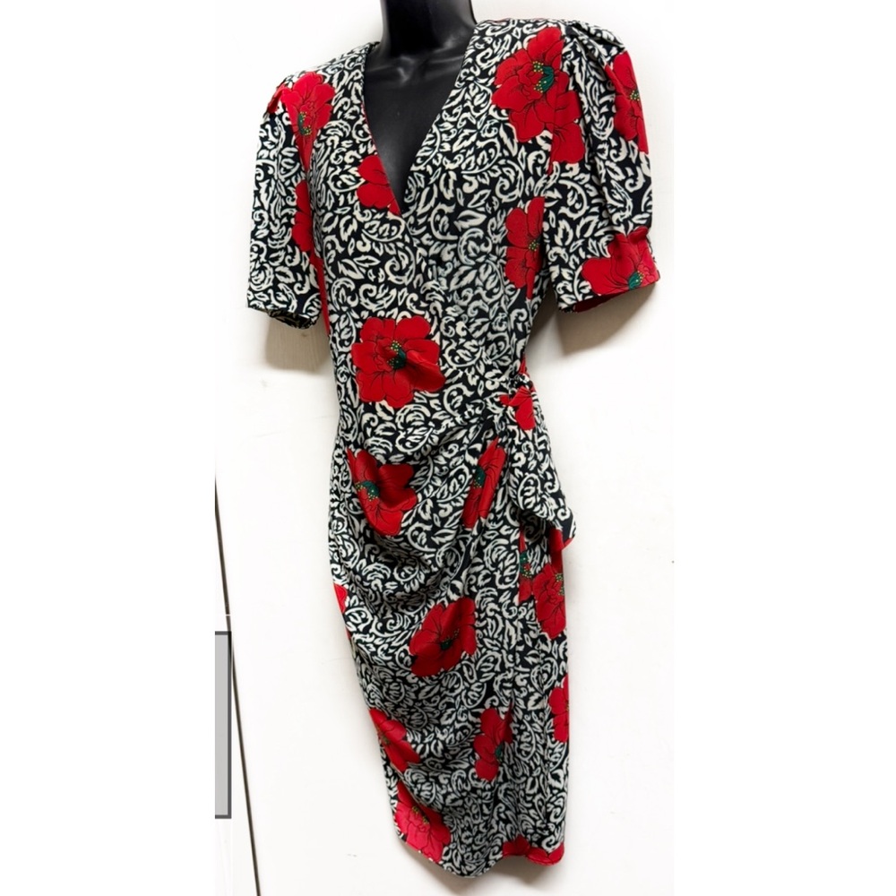 Vintage Rothschild Red and Black Floral Midi Dress 10